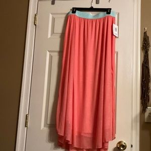 Lularoe Lucy Mint Coral L Maxi Skirt NWT